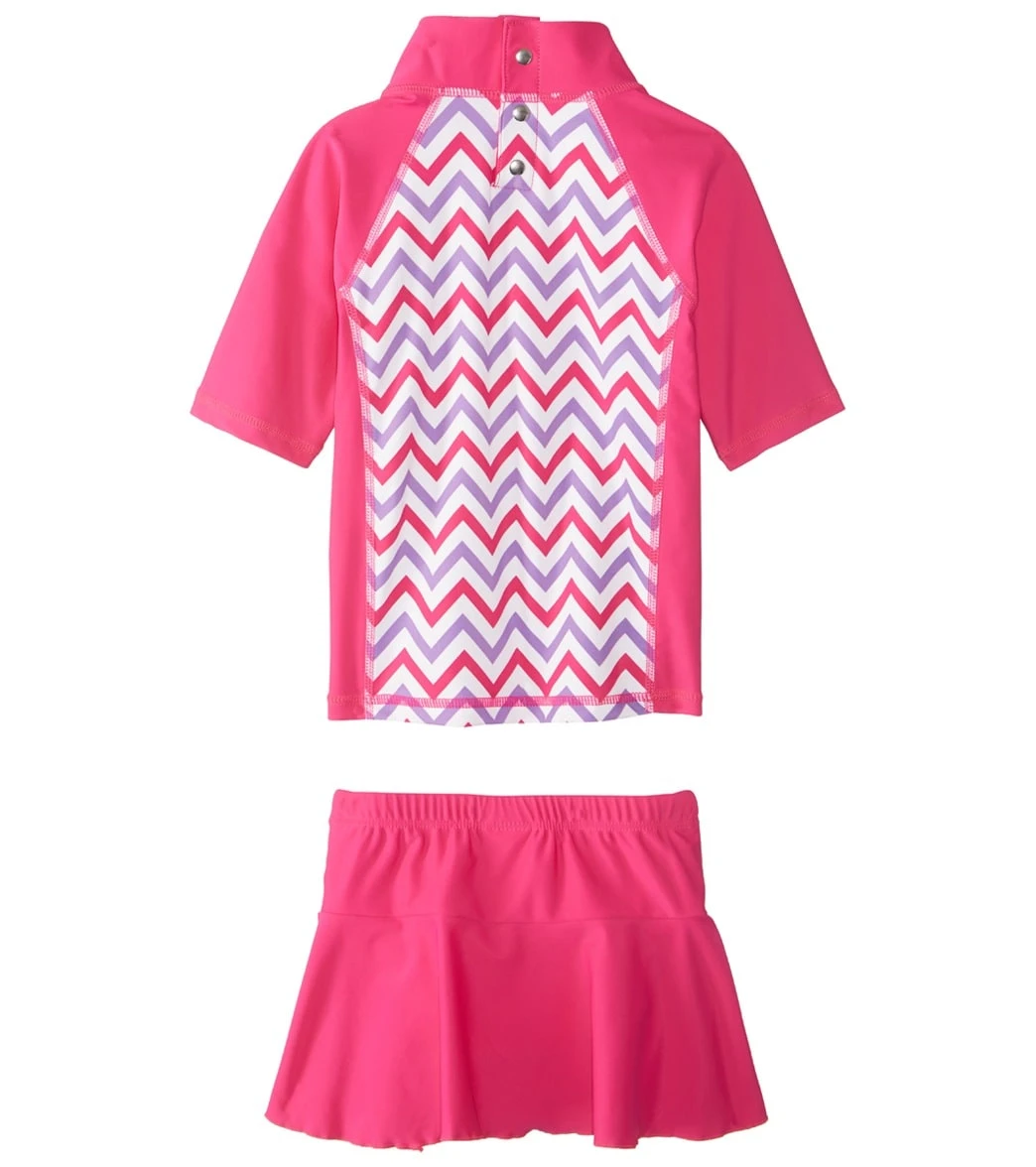 Girls' UPF 50+ S/S Rash Guard And Cover Up Skirt Set With Sun Hat (2T-5T) - Image 2