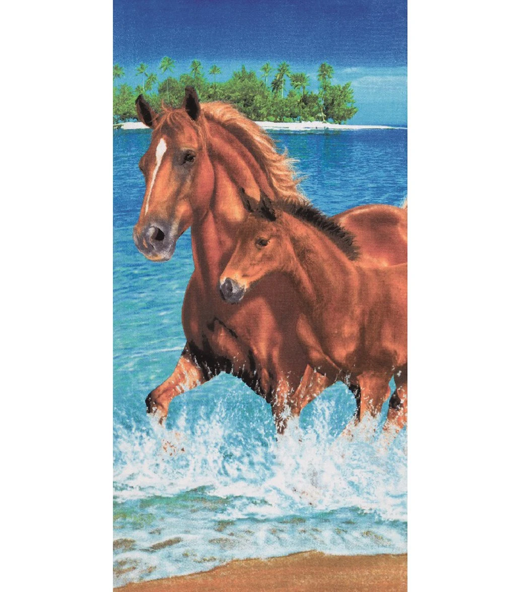 Dohler Horses In Water Beach Towel 30" X 60"