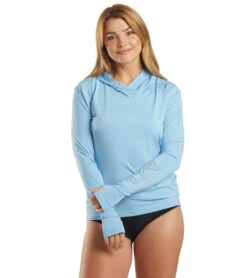 TYR Women's SunDefense Long Sleeve Hooded UPF 50+ Swim Shirt
