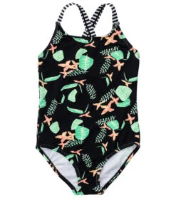 Girls' Neon Rainforest Sustainable X Back Swimsuit (Little Kid, Big Kid)