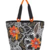 Laurel Burch White On Black Floral Shoulder Tote