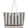 Striped Canvas Bag W/ Braided Rope Handle