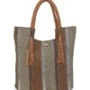 Striped Shoulder Tote W/ Faux Leather Tassels