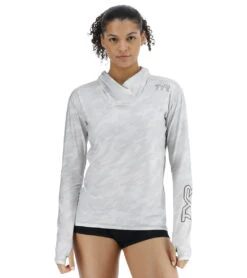 TYR Women's Camohex SunDefense Long Sleeve Hooded UPF 50+ Swim Shirt