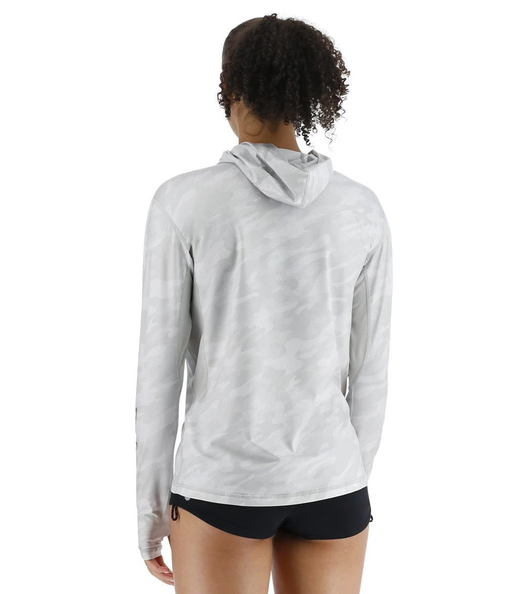 TYR Women's Camohex SunDefense Long Sleeve Hooded UPF 50+ Swim Shirt - Image 3
