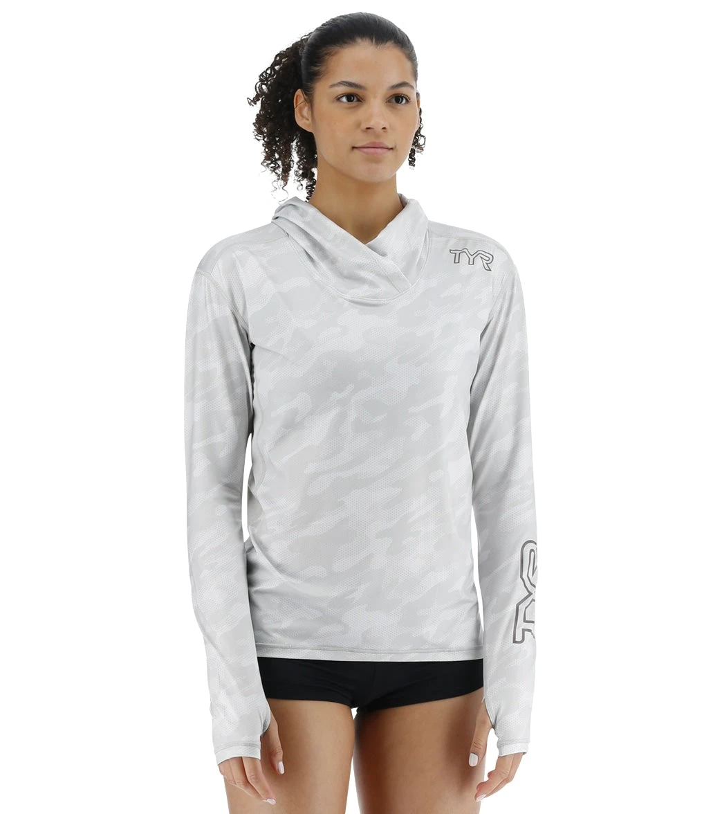 TYR Women's Camohex SunDefense Long Sleeve Hooded UPF 50+ Swim Shirt - Image 4