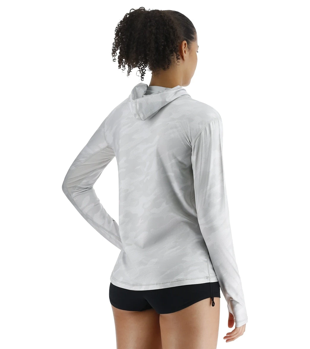 TYR Women's Camohex SunDefense Long Sleeve Hooded UPF 50+ Swim Shirt - Image 6