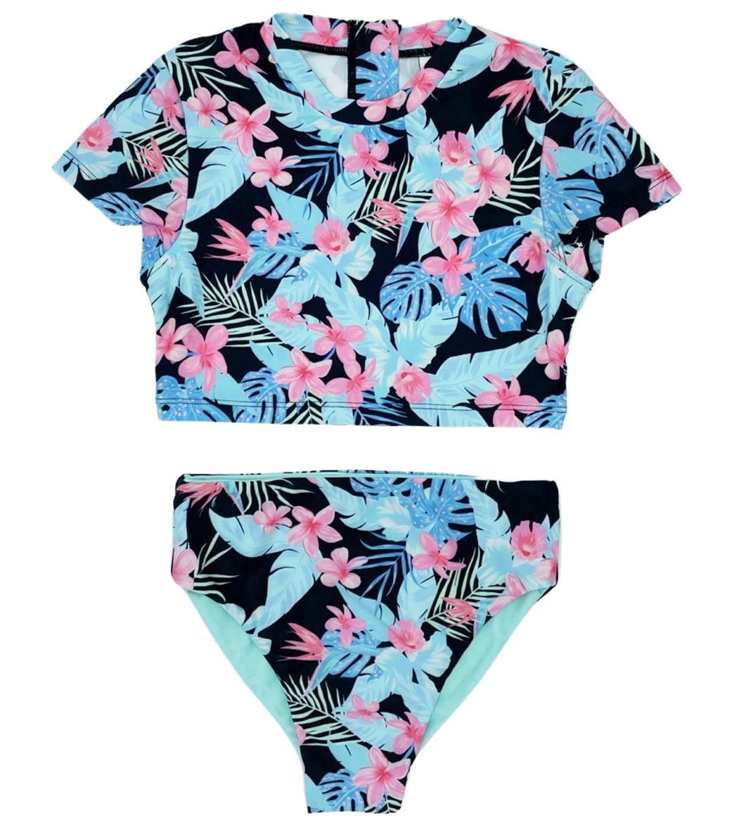 Girls' Reversible Two Piece Rashguard Set (Toddler, Little Kid, Big Kid)