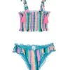 Girls' Playa Stripe Smocked Two Piece Bikini Set (Big Kid)
